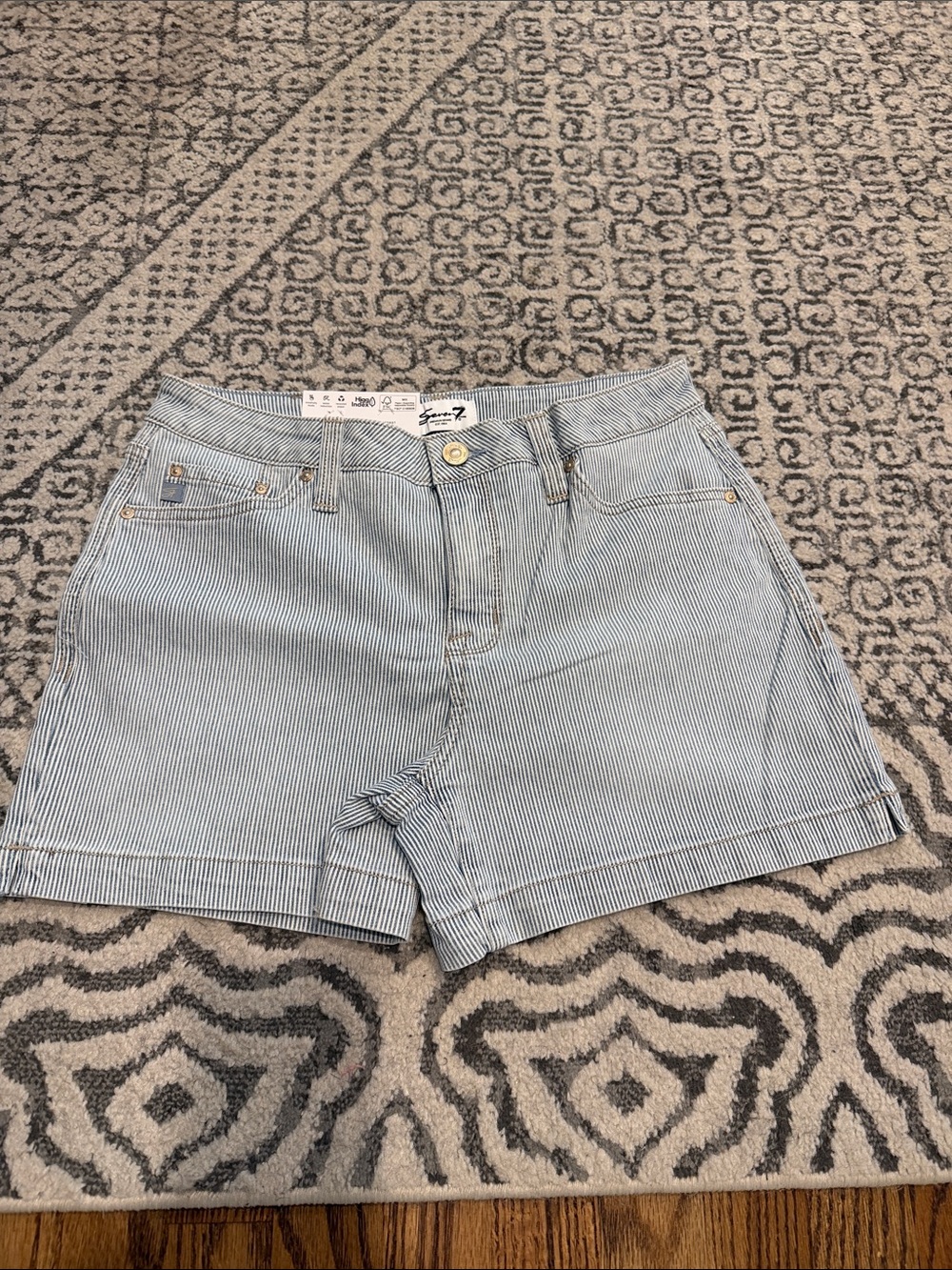 Seven7 Blue and White Pinstriped Denim Shorts